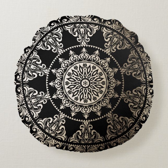 Solar Mandala Round Pillows Gold (Front)