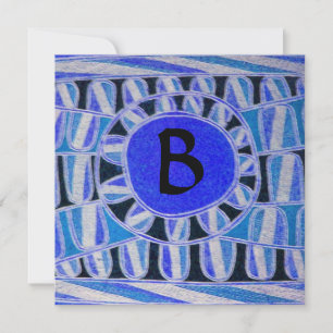 SOLAR MONOGRAM, blue turquase black white Invitation
