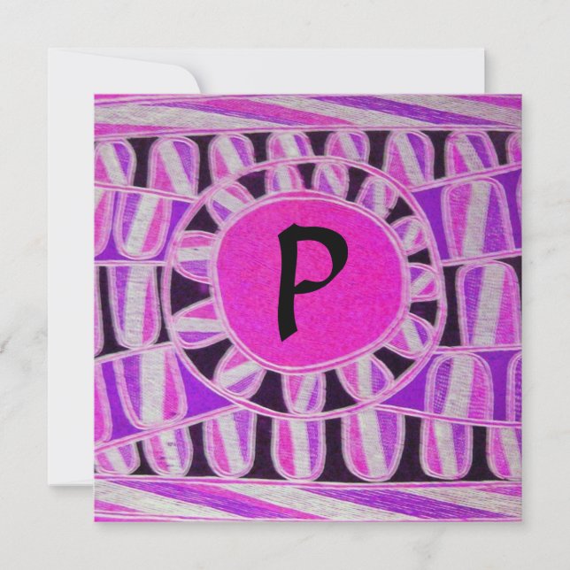 SOLAR MONOGRAM,bright pink fuchsia black white Invitation (Front)