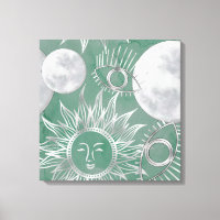 Solar Mystique | Dusty Green Silver Moon Stars Sun