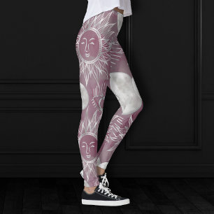 Solar Mystique   Pink Silver Moon Stars Sun Eyes Leggings