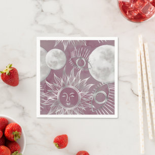 Solar Mystique Pink Silver Moon Stars Sun Eyes Napkin