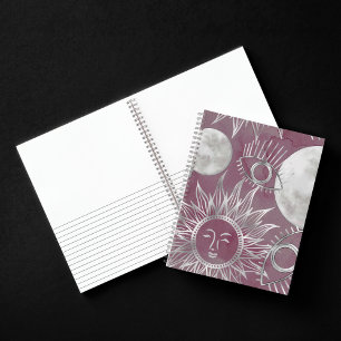 Solar Mystique   Pink Silver Moon Stars Sun Eyes Notebook