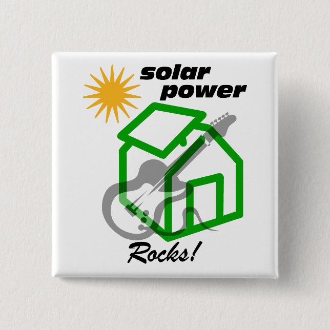 Solar p0wer rocks! 2 inch square button (Front)