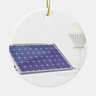 Solar panel and light bulb ceramic ornament