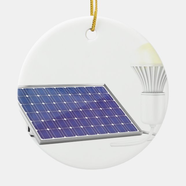 Solar panel and light bulb ceramic ornament (Front)