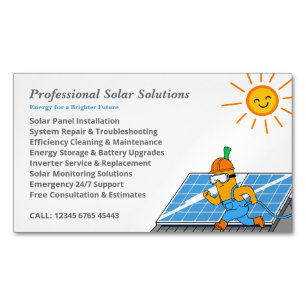 Solar Panel Cleaning Maintenance Cartoon Magnetic Business Card