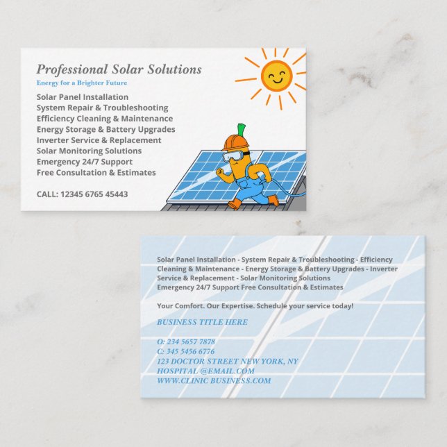 Solar Panel Cleaning & Maintenance Services Business Card (Front/Back)