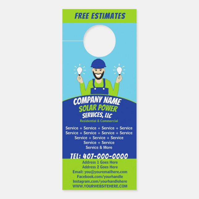Solar Panel Light Bulb Services Company  Door Hang Door Hanger (Front)