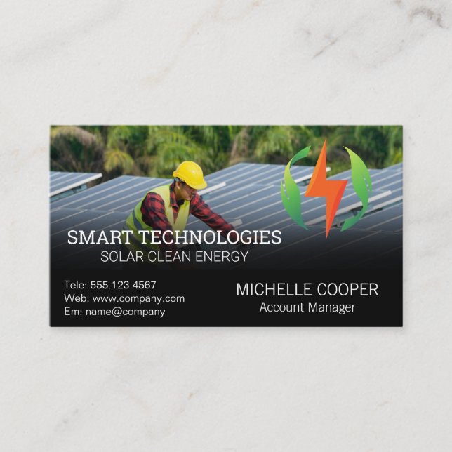 Solar Panel Technology | Technician Working Business Card (Front)
