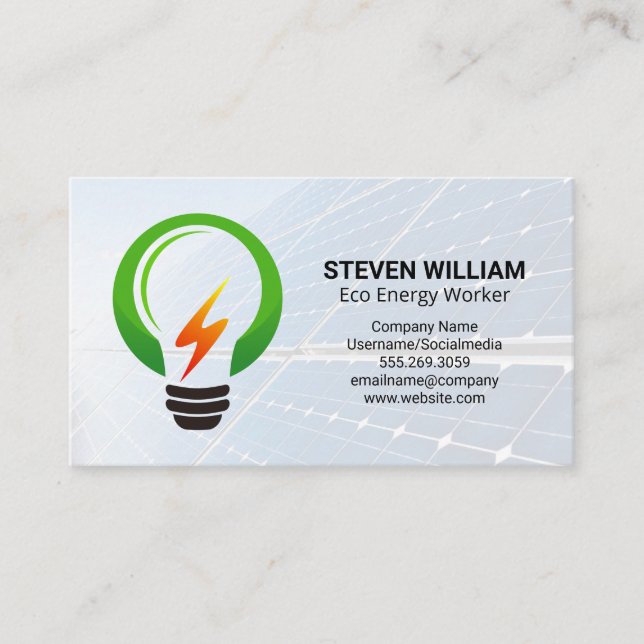 Solar Panels | Light Bulb Energy Logo Business Card (Front)