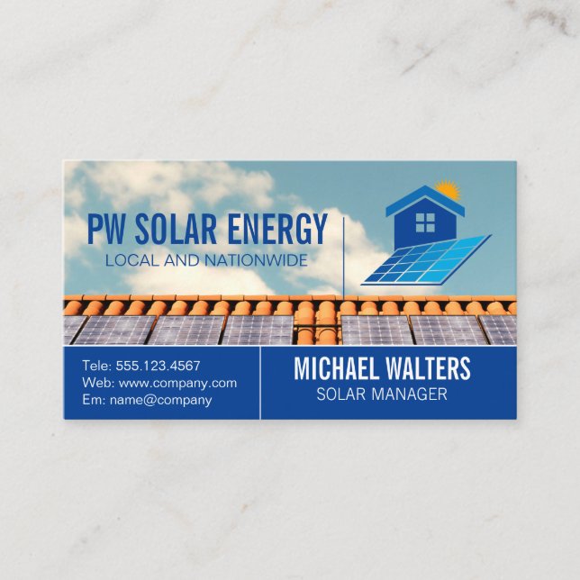 Solar Panels on Roof | Energy  Business Card (Front)