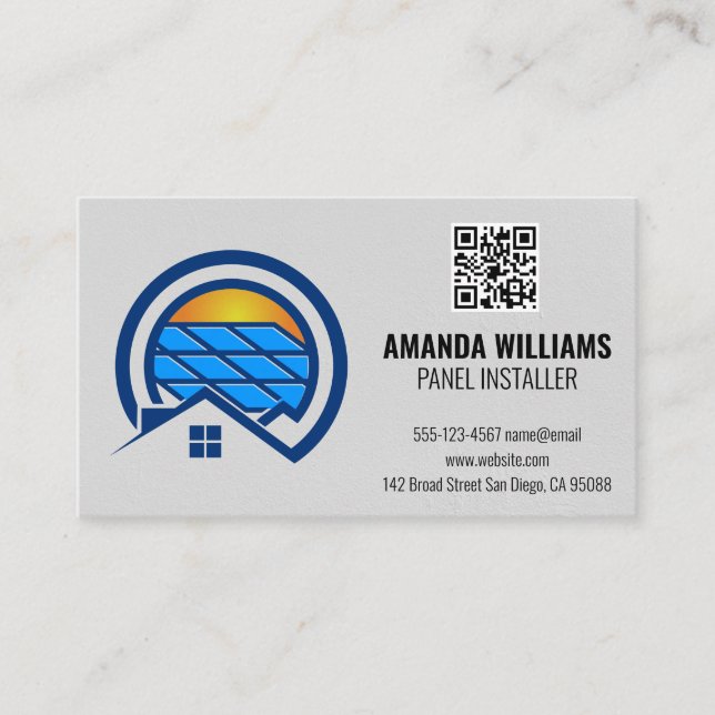 Solar Panels | QR Code | Modern Tech Business Card (Front)