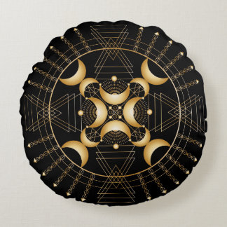 Solar Plexus Chakra Shadow Mandala Round Pillow