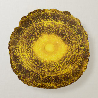 Solar Plexus Chakra Yellow Mandala Meditation Round Pillow