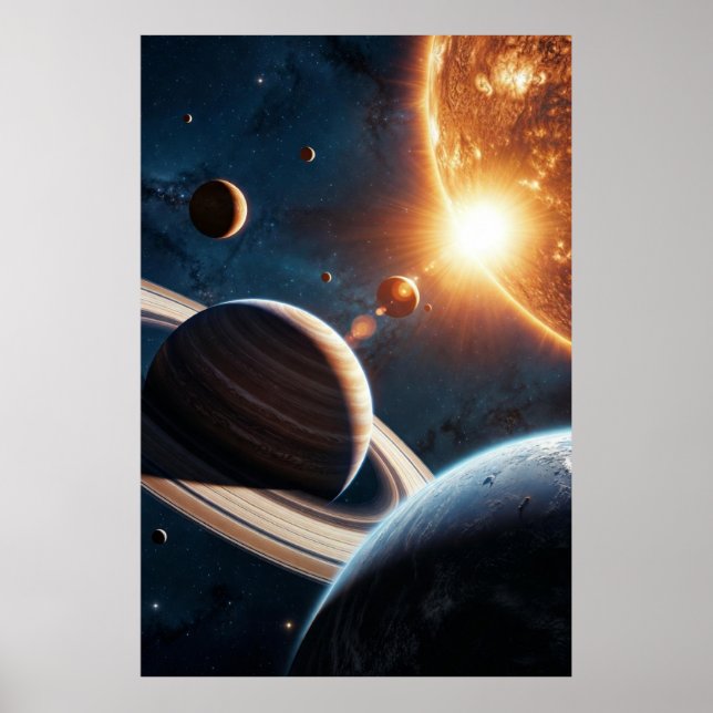 Solar Rise Over the Ringed Giants Poster (Front)