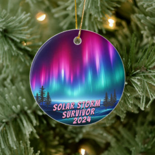 Solar Storm Survivor 2024 Northern Lights Ceramic Ornament
