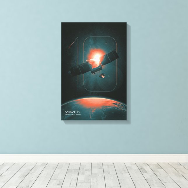 Solar System, 10 Years of Maven Mars Satelite Canvas Print (Insitu(Wood Floor))