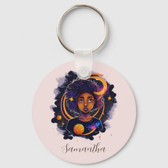 Solar System Afro Woman Keychain (Front)