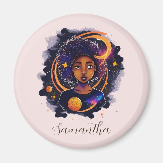 Solar System Afro Woman Magnet (Front)
