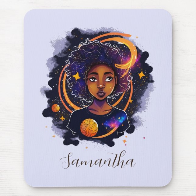 Solar System Afro Woman Mouse Pad (Front)