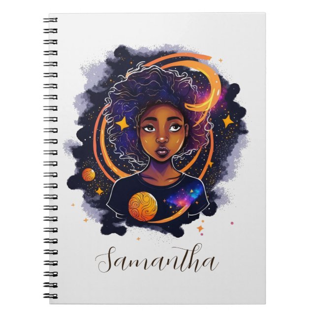 Solar System Afro Woman Notebook (Front)