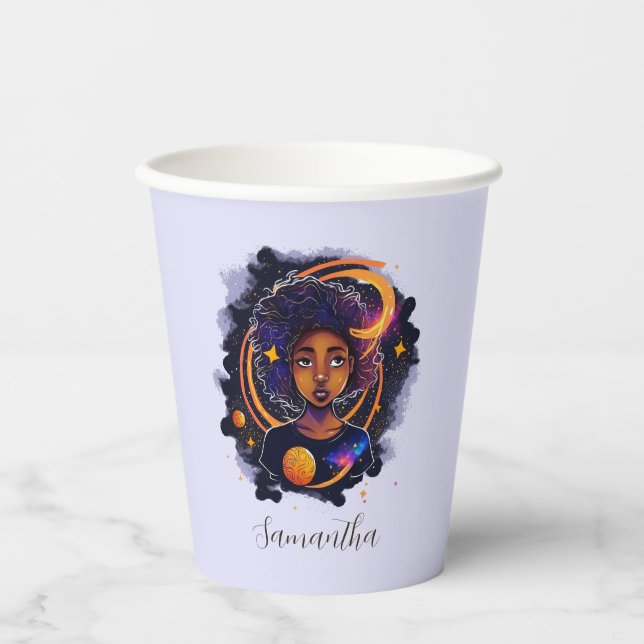 Solar System Afro Woman Paper Cups (Front)