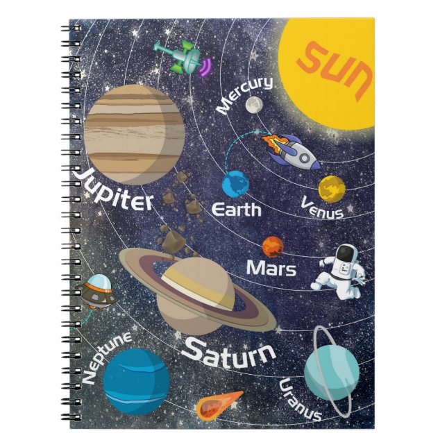 Solar System, Astronaut and Spaceship Notebook (Front)