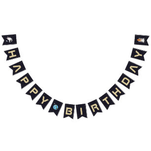 Solar System Astronaut Happy Birthday Typography Bunting Flags