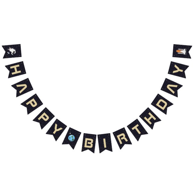 Solar System Astronaut Happy Birthday Typography Bunting Flags (All)