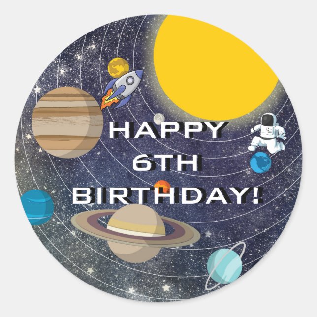 Solar System Birthday Party, Circle Classic Round Sticker (Front)