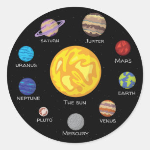 Solar system circle, Cartoon drawing planets Classic Round Sticker