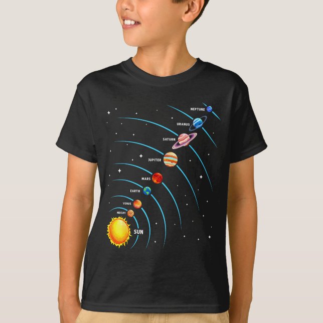Solar System Colorful Space Planets Educational Ki T-Shirt (Front)