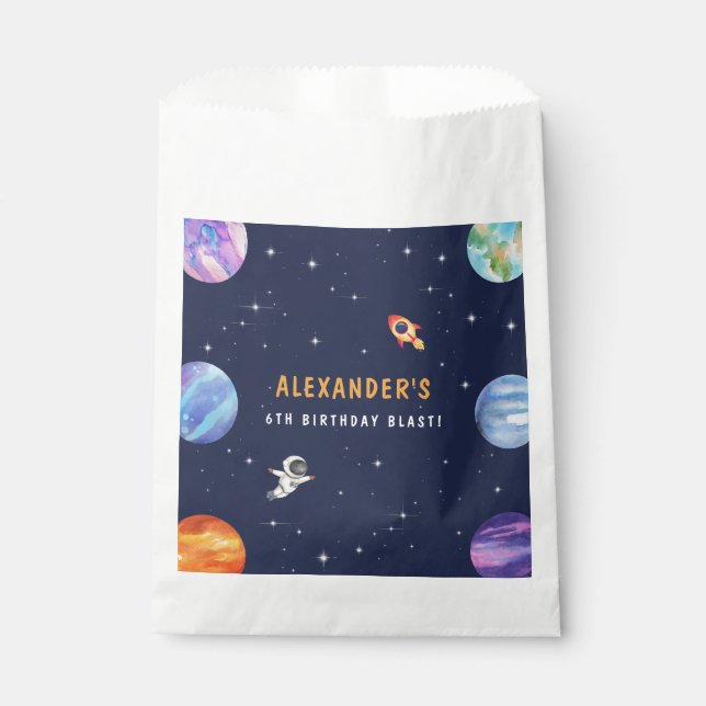 Solar System Galaxy Cute Birthday Party Watercolor Favour Bag (Front)