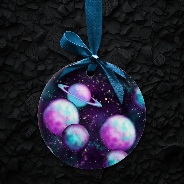 Solar System Glow | Cosmic Blue Purple Pink Planet Ceramic Ornament (Creator Uploaded)