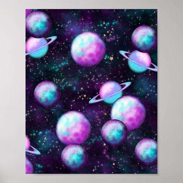 Solar System Glow | Cosmic Blue Purple Pink Planet Poster (Front)
