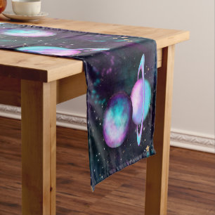 Solar System Glow   Cosmic Blue Purple Pink Planet Short Table Runner