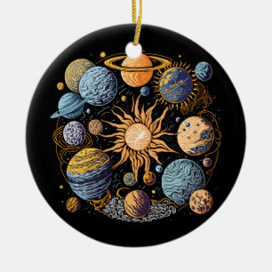 Solar System Graphic Design Ceramic Ornament