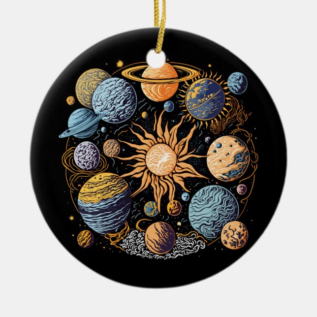 Solar System Graphic Design Ceramic Ornament (Front)