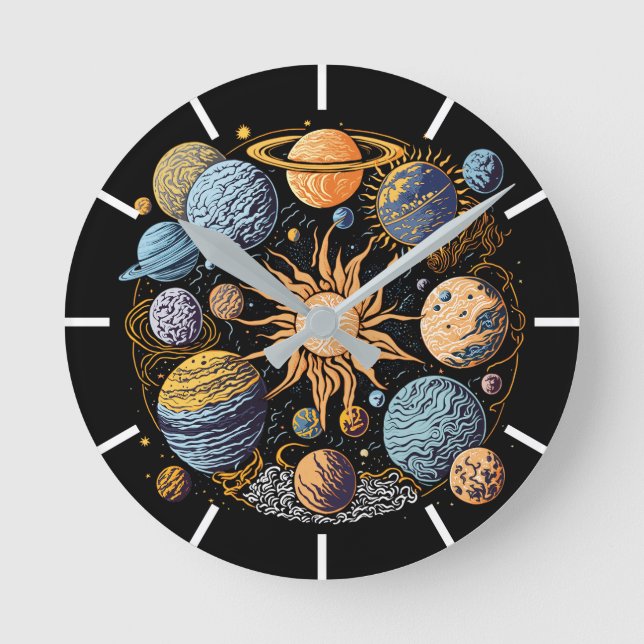 Solar System Graphic Design Round Clock (Front)