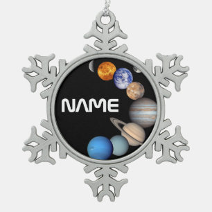 Solar System Montage JPL Photos - Customize Name Snowflake Pewter Christmas Ornament