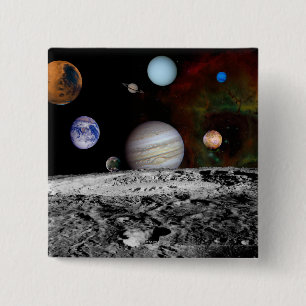 Solar System Montage of Voyager Images 2 Inch Square Button