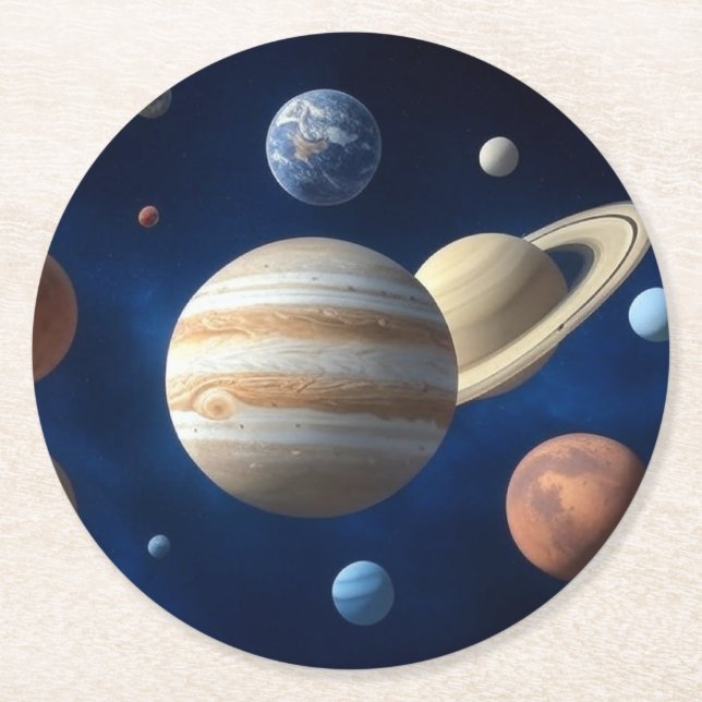 Solar System Montage Round Paper Coaster (Front)