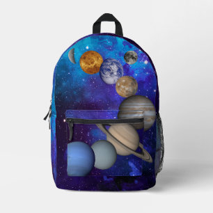 Solar System- Our Planets On Deep Blue Starry Sky Printed Backpack