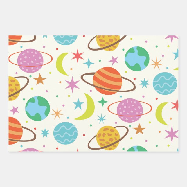 Solar System Planet Outer Space Pattern  Wrapping Paper Sheet (Front)