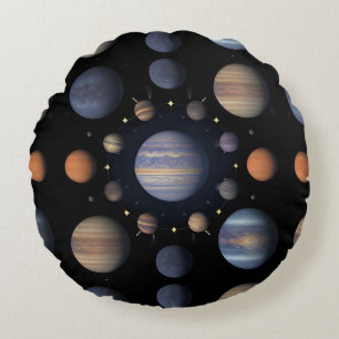 Solar System Planets Arranged in Space Round Pillow