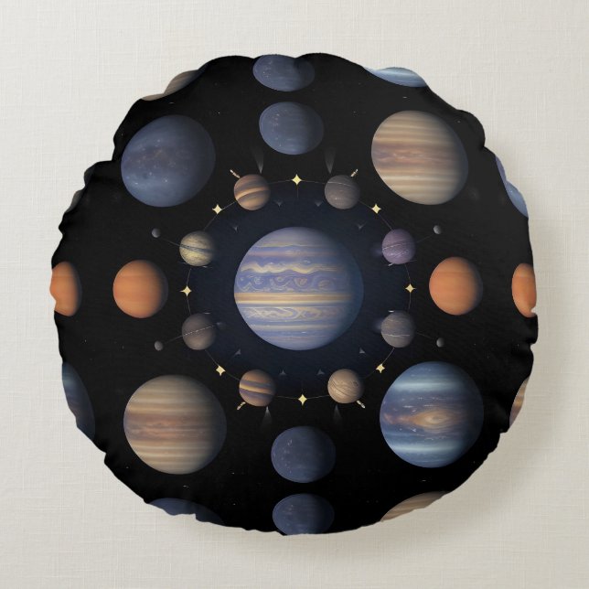 Solar System Planets Arranged in Space Round Pillow (Front)