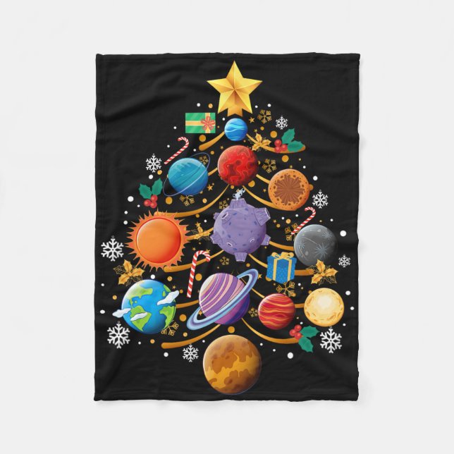 Solar System Planets Christmas Tree Astronomy Xmas Fleece Blanket (Front)