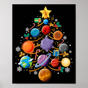 Solar System Planets Christmas Tree Astronomy Xmas Poster