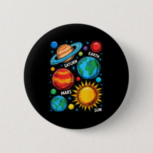 Solar System Planets Earth Mars Saturn Sun Sketch  2 Inch Round Button